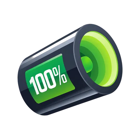 Fully charged battery icon with 100 percent power indicator for digital presentations and app interfaces PNG
