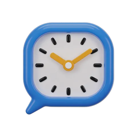 Fun speech bubble shaped clock with yellow hands for presentations and social media graphics PNG
