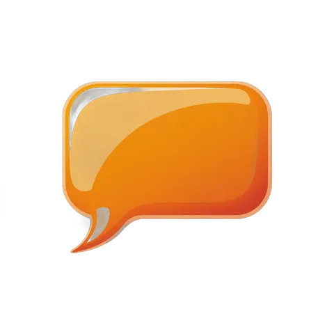 Glossy orange speech bubble graphic element for presentations and social media designs PNG