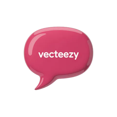 Glossy pink speech bubble clipart with vecteeezy text for branding and graphic design projects PNG