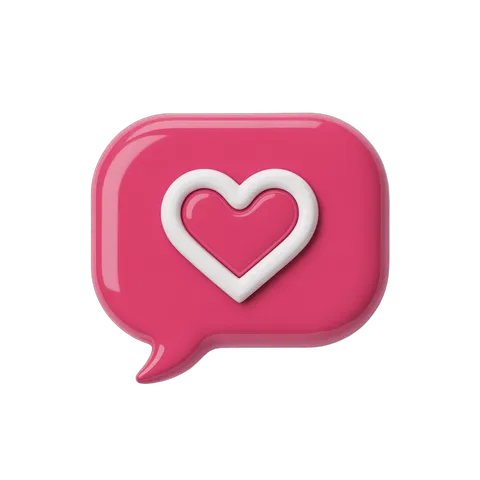 Glossy pink speech bubble with white heart icon isolated clipart for love messages and social media graphics PNG
