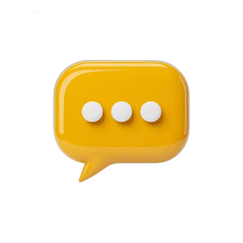 Glossy yellow speech bubble with three dots for conversation or chat design graphics PNG