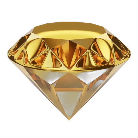 Gold gem diamond 3D rendering PNG