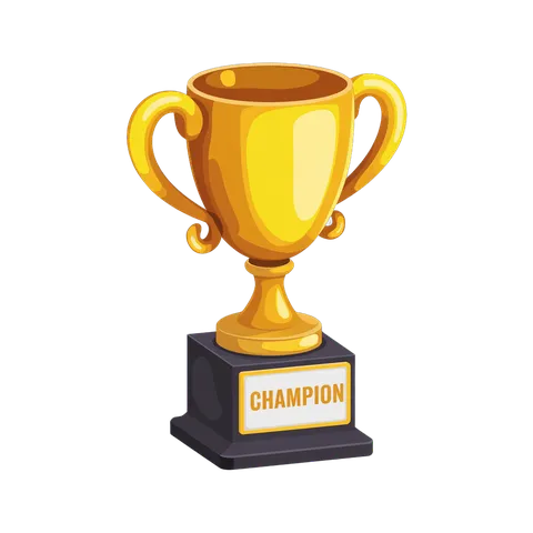 Gold trophy cup champion award badge isolated clipart graphic element for winners event prize PNG