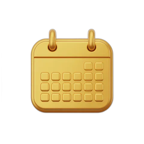 Golden 3d cartoon calendar page clipart for planning and scheduling events PNG