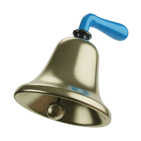 Golden bell with blue clapper isolated clipart for notifications alerts and event graphics PNG