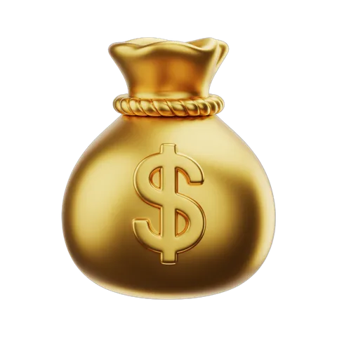 Golden money bag with dollar symbol isolated clipart for business finance marketing designs PNG