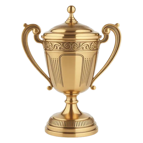 Golden trophy cup with ornate handles for award ceremonies and business recognition events PNG