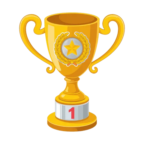Golden trophy with star and laurel wreath celebrating first place achievement for awards events PNG
