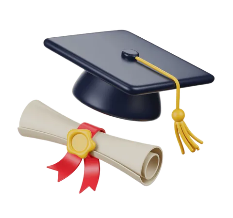 Graduation celebration 3d illustration with diploma scroll and cap for academic achievement awards PNG