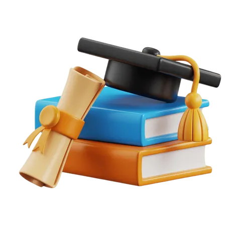 Graduation celebration illustration with diploma and colorful books for academic achievement awards PNG
