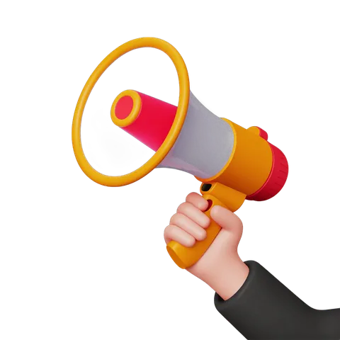 Hand holding colorful megaphone for announcements and promotions PNG