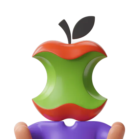 Hands holding green apple logo cutout clipart for tech branding and marketing designs PNG