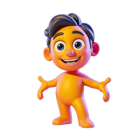 Happy cartoon boy character with arms outstretched for cheerful presentations and designs PNG