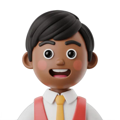 Happy cartoon boy in school uniform with red vest and yellow tie for educational content PNG