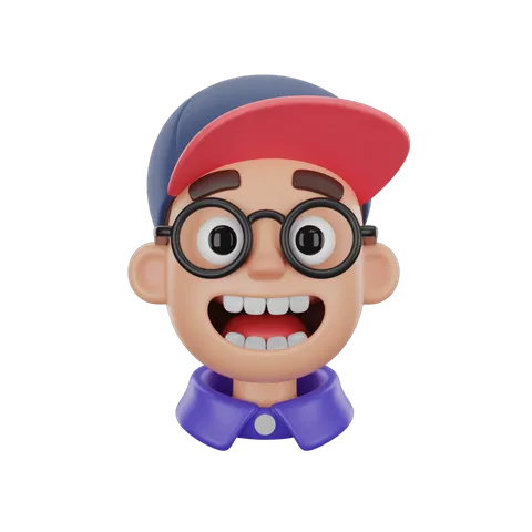 Happy cartoon boy with glasses and red cap wearing purple shirt for cheerful presentations and branding PNG