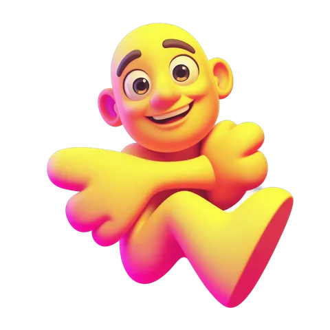 Happy cartoon character running with arms outstretched cheerful isolated clipart PNG