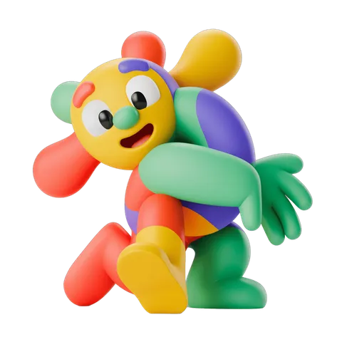 Happy cartoon character running with colorful arms and legs for cheerful designs PNG