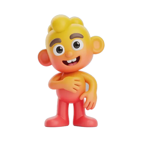 Happy cartoon character toy figure with arms crossed isolated transparent background PNG