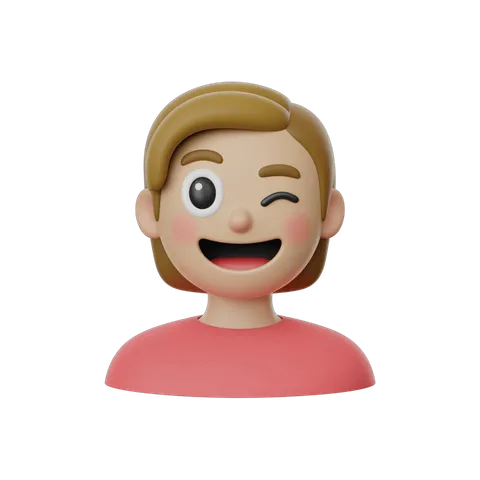 Happy cartoon character with blonde hair winking and smiling for cheerful digital content PNG