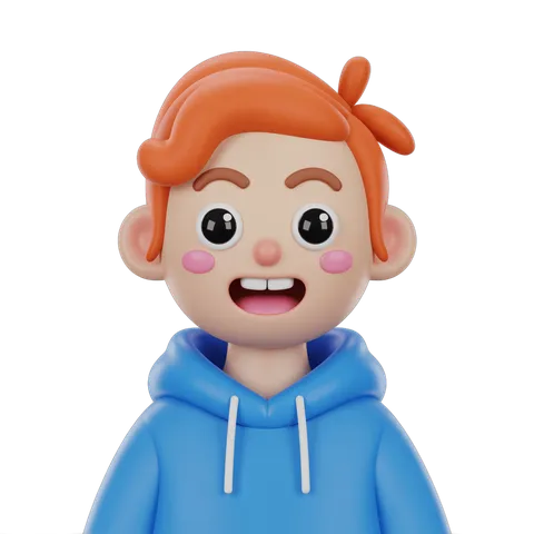 Happy cartoon child with orange hair in blue hoodie for cheerful illustrations and designs PNG