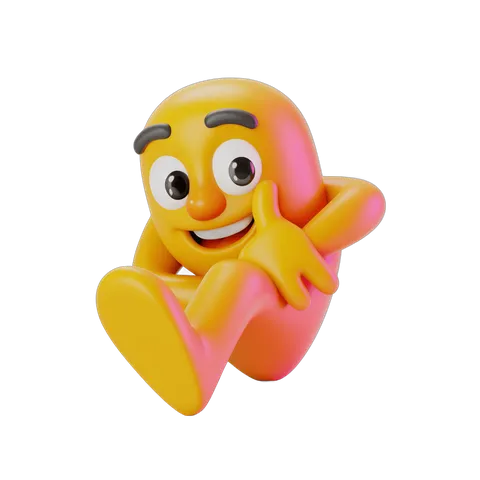 Happy cartoon emoji character thinking with hand on chin isolated clipart PNG