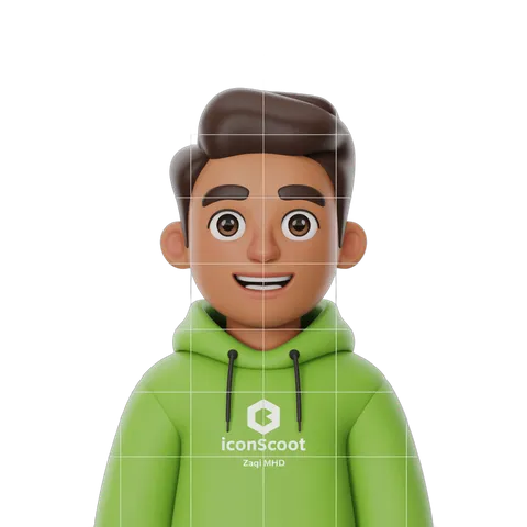 Happy cartoon man in green hoodie smiling isolated transparent background clipart PNG