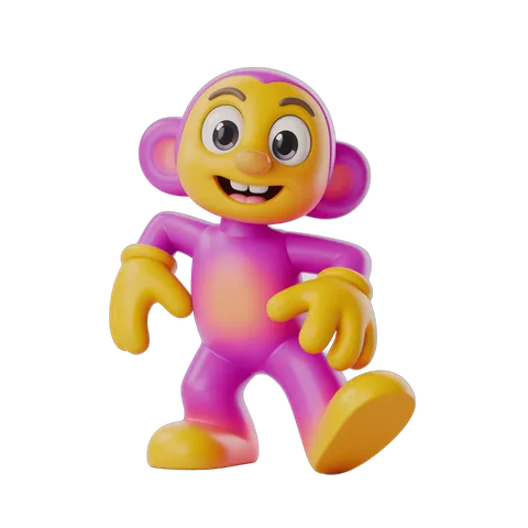 Happy cartoon monkey character running isolated transparent background clipart PNG