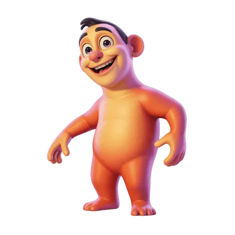 Happy cartoon monkey character standing isolated transparent background clipart PNG