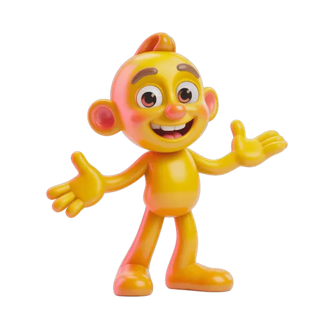 Happy cartoon monkey character waving arms isolated transparent background PNG