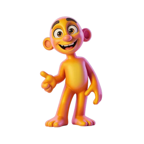 Happy cartoon monkey character waving hand isolated transparent background clipart PNG