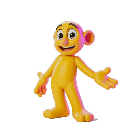 Happy cartoon monkey character waving isolated transparent background PNG