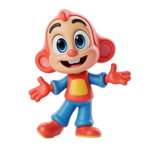 Happy cartoon monkey character with arms outstretched for kids toys and illustrations PNG