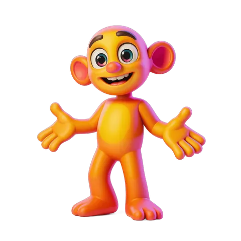 Happy cartoon monkey character with arms outstretched isolated transparent background PNG