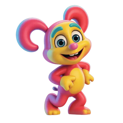 Happy cartoon rabbit character with colorful ears and arms waving cheerfully PNG