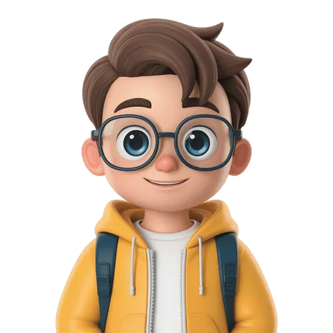 Happy cartoon schoolboy with glasses and backpack ready for class PNG