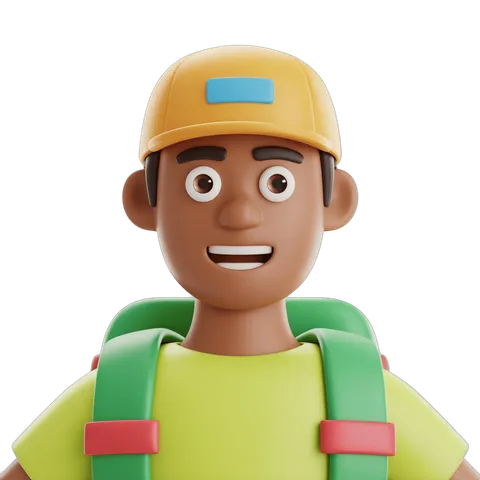 Happy construction worker character with safety cap and backpack for presentations and illustrations PNG