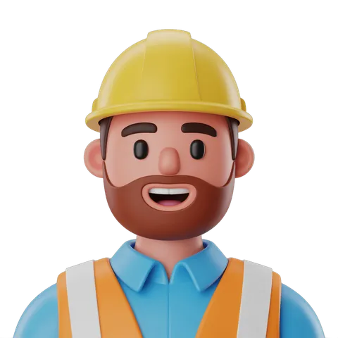 Happy construction worker with safety helmet and reflective vest for project team graphics PNG