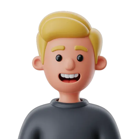 Happy young man with blonde hair smiling cheerful cartoon character isolated clipart PNG
