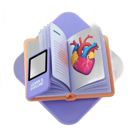 Illustrated book showing human heart anatomy for educational learning materials PNG
