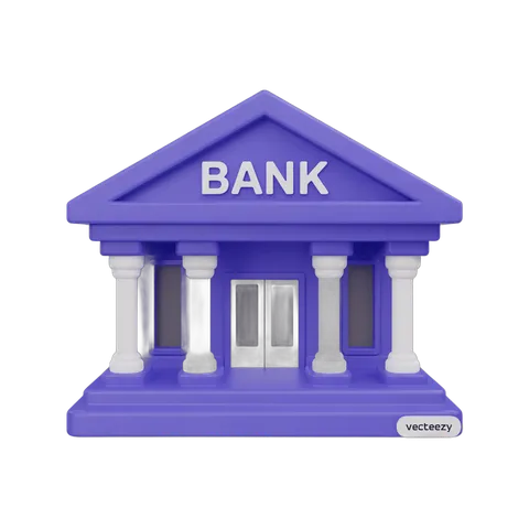 Isolated 3D bank building clipart graphic element for financial business presentations and marketing materials PNG