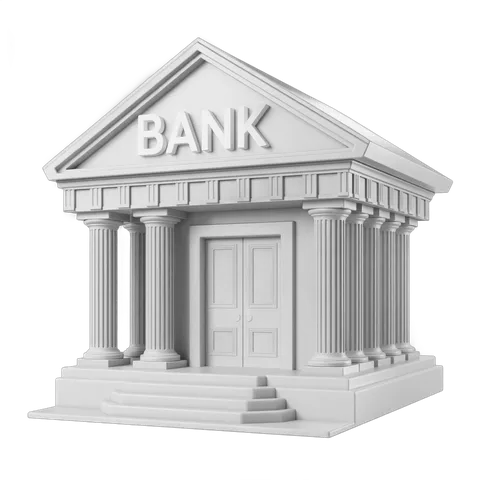 Isolated 3D bank building clipart graphic element for financial business presentations and marketing PNG