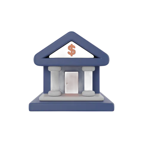 Isolated 3d bank building clipart with dollar sign symbol for financial business presentations and websites PNG