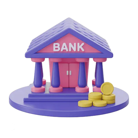 Isolated 3d bank building clipart with gold coins for financial presentations and business graphics PNG