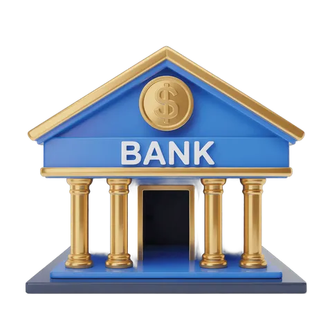 Isolated 3d bank building illustration with dollar sign symbol for financial business presentations PNG