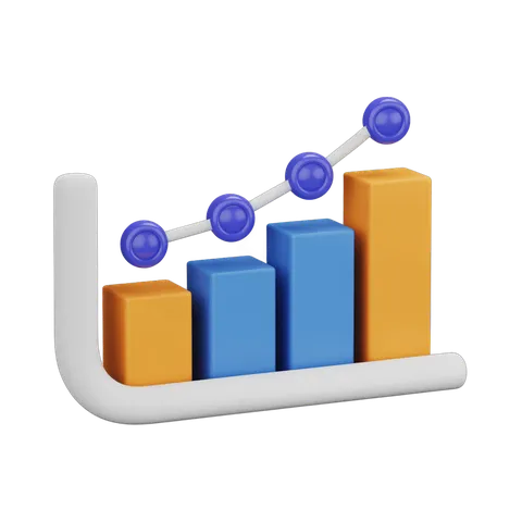 Isolated 3d bar chart clipart with upward trend line for business growth presentations and reports PNG