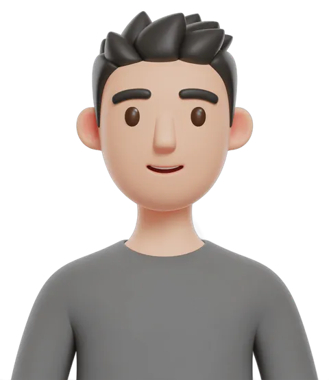 Isolated 3d cartoon man with short black hair smiling for digital illustrations and presentations PNG
