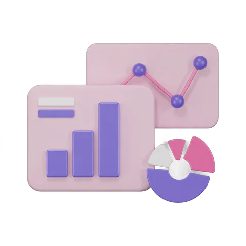 Isolated 3D chart clipart with bar graph and pie chart for business presentations and reports PNG