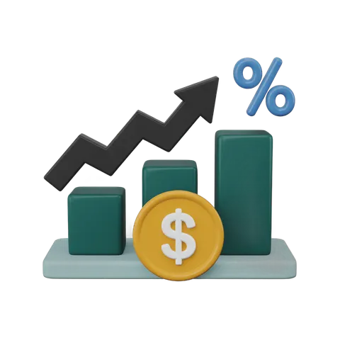 Isolated 3d clipart graphic showing financial growth with dollar coin and percentage symbol PNG