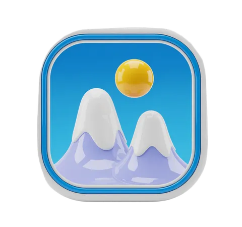 Isolated 3d clipart icon of snowy mountains with golden sunrise for travel and nature design projects PNG
